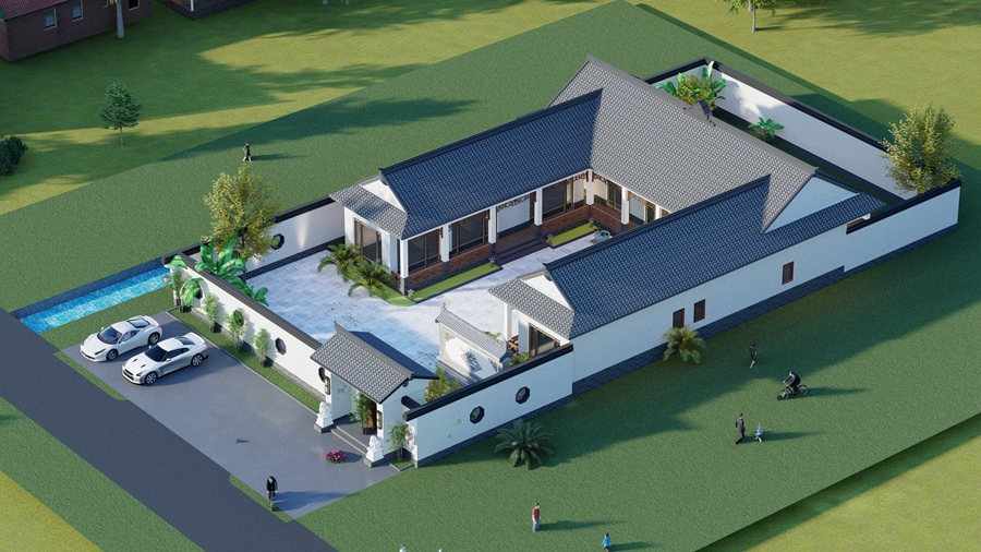 輕鋼別墅四合院效果圖和特點(圖3) 輕鋼別墅四合院效果圖和特點(圖3)